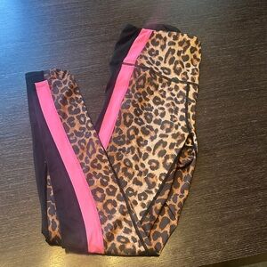 Leopard Print Women's Leggings with Pink Stripe